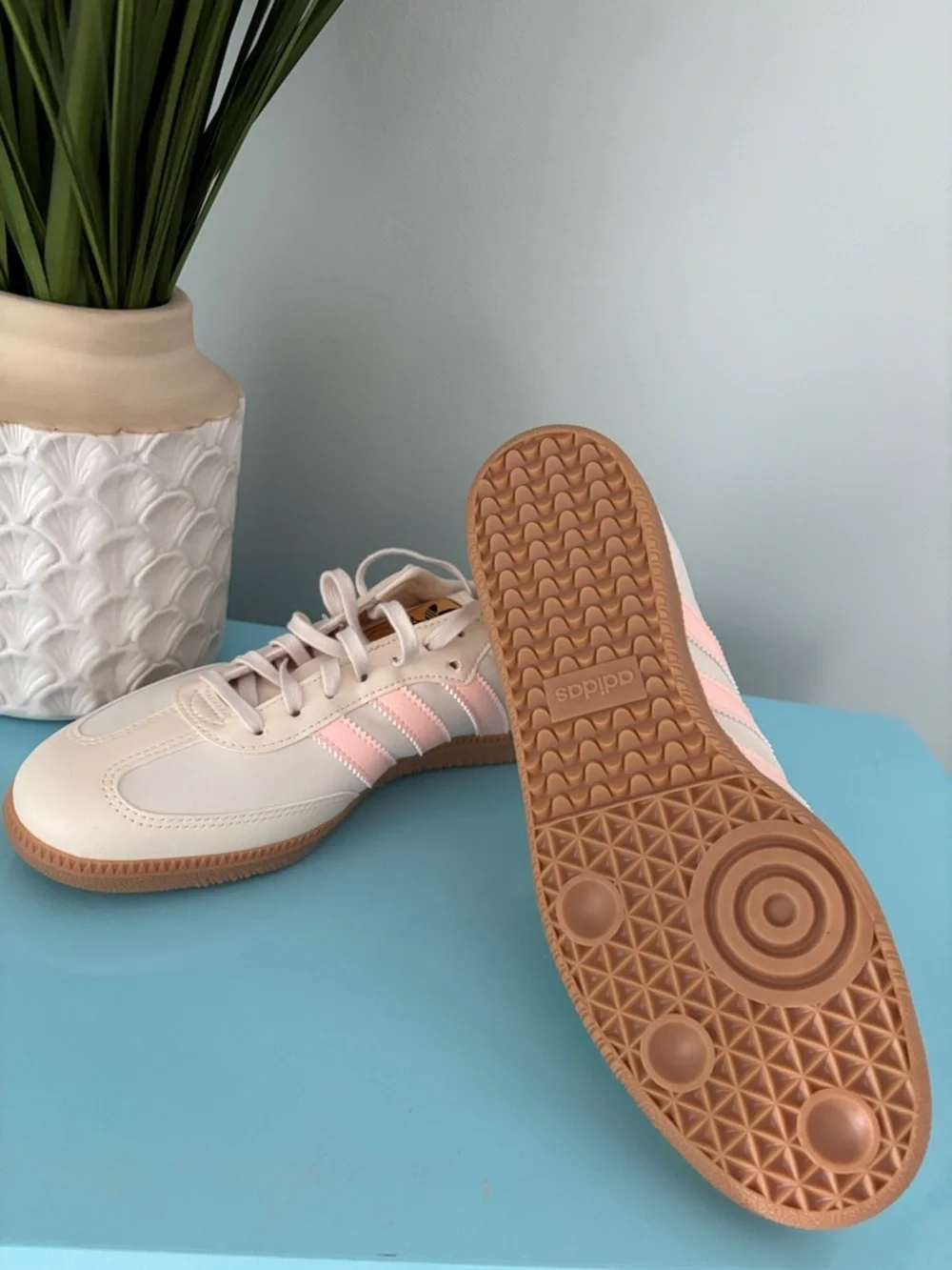 adidas Samba OG J Sneakers - Cream with Pink Stripes - Picture 6 of 6